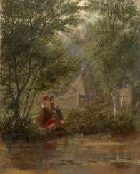LAGORIO, LEV (1826-1905) Children Launching a Toy Boat , signed and dated 1864. LAGORIO, LEV (1826-1905) Children Launching a Toy Boat , signed and dated 1864.