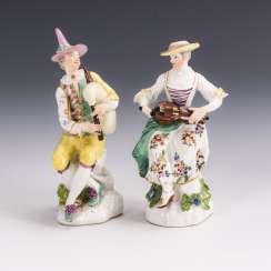 Girls with hurdy-gurdy and harlequin with bagpipes Girls with hurdy-gurdy and harlequin with bagpipes