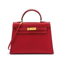 A ROUGE VIF CALF BOX LEATHER MICRO MINI KELLY 15 WITH GOLD H... A ROUGE VIF CALF BOX LEATHER MICRO MINI KELLY 15 WITH GOLD H...