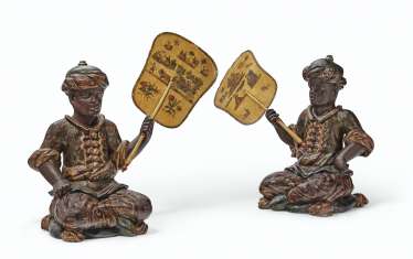 A PAIR OF NORTH ITALIAN POLYCHROME-PAINTED AND LACCA POVERA ... A PAIR OF NORTH ITALIAN POLYCHROME-PAINTED AND LACCA POVERA ...