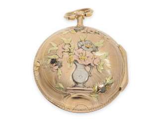 Pocket watch: very beautiful Louis XV Spindeluhr with 4-color gold case, signed Hentschel Strasbourg, CA. 1760 Pocket watch: very beautiful Louis XV Spindeluhr with 4-color gold case, signed Hentschel Strasbourg, CA. 1760