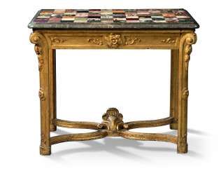 AN ITALIAN GILTWOOD AND SPECIMEN MARBLE CONSOLE TABLE AN ITALIAN GILTWOOD AND SPECIMEN MARBLE CONSOLE TABLE