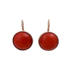 Earrings with large round coral cabochons, approx. 15 mm Earrings with large round coral cabochons, approx. 15 mm