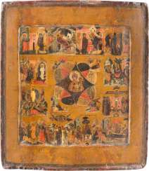 RARE AND FINE ICON OF THE MOTHER OF GOD 'NON-COMBUSTIBLE BUSH' WITH TWELVE HIGH-STRENGTH RARE AND FINE ICON OF THE MOTHER OF GOD 'NON-COMBUSTIBLE BUSH' WITH TWELVE HIGH-STRENGTH