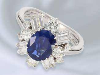 Anneau: plus attrayante et de plus précieux vintage Goldschmiedering avec Saphir/de Diamants, à la Main, 14K or Blanc Anneau: plus attrayante et de plus précieux vintage Goldschmiedering avec Saphir/de Diamants, à la Main, 14K or Blanc