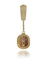 ETERNA, 18K GOLD OPENFACE ETERNA SONIC ELECTRONIC LAPEL WATCHWITH TIGER EYE DIAL ETERNA, 18K GOLD OPENFACE ETERNA SONIC ELECTRONIC LAPEL WATCHWITH TIGER EYE DIAL