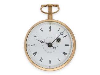 Pocket watch: heavy red gold spindle watch with repeater on bell and date, Jean Jaques Hagnauer a Arau, approx. 1800 Pocket watch: heavy red gold spindle watch with repeater on bell and date, Jean Jaques Hagnauer a Arau, approx. 1800