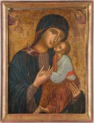LARGE-SCALE AND VERY FINE ICON WITH THE SÜSSKÜSSENDEN OF THE MOTHER OF GOD GLYKOPHILOUSA LARGE-SCALE AND VERY FINE ICON WITH THE SÜSSKÜSSENDEN OF THE MOTHER OF GOD GLYKOPHILOUSA
