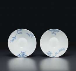 A PAIR OF BLUE AND WHITE 'PHOENIX AND BAMBOO' CONICAL BOWLS ... A PAIR OF BLUE AND WHITE 'PHOENIX AND BAMBOO' CONICAL BOWLS ...