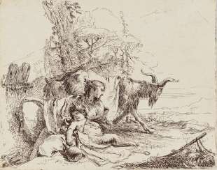 Nymph with little satyr and two goats Nymph with little satyr and two goats