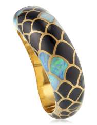 ANGELA CUMMINGS ONYX AND OPAL BANGLE BRACELET ANGELA CUMMINGS ONYX AND OPAL BANGLE BRACELET