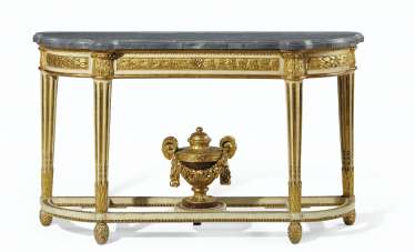 A LOUIS XVI WHITE-PAINTED AND PARCEL-GILT SIDE TABLE A LOUIS XVI WHITE-PAINTED AND PARCEL-GILT SIDE TABLE