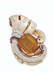 CLIP RÉTRO CITRINE, RUBIS ET DIAMANTS CLIP RÉTRO CITRINE, RUBIS ET DIAMANTS