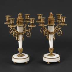Some 4-lamp candelabra in the Empire style made of white marble with Bronze Some 4-lamp candelabra in the Empire style made of white marble with Bronze