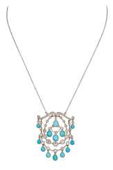 EARLY 20TH CENTURY TURQUOISE AND DIAMOND NECKLACE/BROOCH EARLY 20TH CENTURY TURQUOISE AND DIAMOND NECKLACE/BROOCH