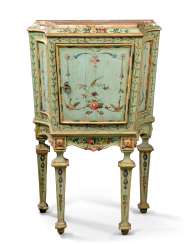 A NORTH ITALIAN FLORAL POLYCHROME DECORATED BLUE 'LACCA' COMODINO A NORTH ITALIAN FLORAL POLYCHROME DECORATED BLUE 'LACCA' COMODINO