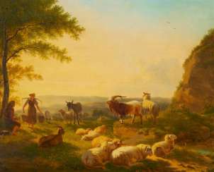 Shepherds with sheep and goats on the pasture Shepherds with sheep and goats on the pasture