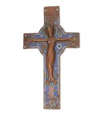 CROIX DE PROCESSION EN CUIVRE CHAMPLEVÉ, ÉMAILLÉ, GRAVÉ ET D... CROIX DE PROCESSION EN CUIVRE CHAMPLEVÉ, ÉMAILLÉ, GRAVÉ ET D...