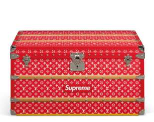 A LIMITED EDITION RED & WHITE MONOGRAM COURRIER 90 TRUNK BY ... A LIMITED EDITION RED & WHITE MONOGRAM COURRIER 90 TRUNK BY ...