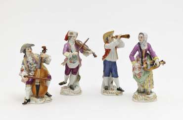 Four Meissen musicians based on models by JJ KÄNDER and FE Meyer Four Meissen musicians based on models by JJ KÄNDER and FE Meyer