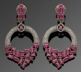 Pair of Russian art Nouveau ruby drop earrings Pair of Russian art Nouveau ruby drop earrings