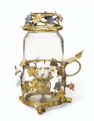 A LOUIS XV ORMOLU, FRENCH PORCELAIN AND GLASS PORTABLE LANTE... A LOUIS XV ORMOLU, FRENCH PORCELAIN AND GLASS PORTABLE LANTE...