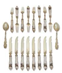 AN EIGHTEEN-PIECE CONTINENTAL SILVER-GILT AND PORCELAIN DESSERT SERVICE AN EIGHTEEN-PIECE CONTINENTAL SILVER-GILT AND PORCELAIN DESSERT SERVICE