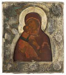 Mother of God of Vladimir with gold-plated Silberbasma Mother of God of Vladimir with gold-plated Silberbasma