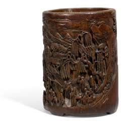 Important brush Cup (bitong) with mountain landscape Important brush Cup (bitong) with mountain landscape