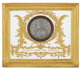 A SEVRES (HARD-PASTE) PORCELAIN PLAQUE INSET WITH A PEWTER PORTRAIT MEDALLION A SEVRES (HARD-PASTE) PORCELAIN PLAQUE INSET WITH A PEWTER PORTRAIT MEDALLION