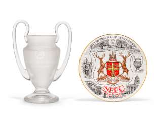 A FROSTED GLASS TWO-HANDLED TROPHY REPLICA OF THE EUROPEAN CUP A FROSTED GLASS TWO-HANDLED TROPHY REPLICA OF THE EUROPEAN CUP