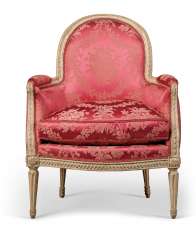 A LOUIS XVI GREY-PAINTED BERGERE A LOUIS XVI GREY-PAINTED BERGERE