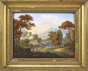 Porcelain painting with an Arcadian landscape Porcelain painting with an Arcadian landscape