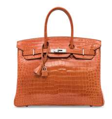 A SHINY ORANGE H POROSUS CROCODILE BIRKIN 35 WITH PALLADIUM ... A SHINY ORANGE H POROSUS CROCODILE BIRKIN 35 WITH PALLADIUM ...
