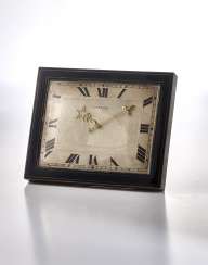 CARTIER, SILVER, BRASS AND BLACK LACQUER DESK TIMEPIECE CARTIER, SILVER, BRASS AND BLACK LACQUER DESK TIMEPIECE