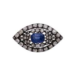 Brooch in boat form with a beautiful sapphire (untreated), Brooch in boat form with a beautiful sapphire (untreated),