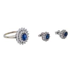 Set of Ring and earrings with oval sapphires and brilliant-cut diamonds, Set of Ring and earrings with oval sapphires and brilliant-cut diamonds,