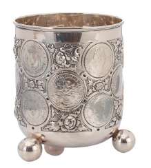 Coin cup on ball feet with Louis XIV coins Coin cup on ball feet with Louis XIV coins