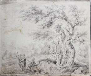 E. H. Pallatin, 18. Jahrhundert, Soldaten in der Landschaft, Kreide auf Papier, Rückseite beschrieben E. H. Pallatin, 18. Jahrhundert, Soldaten in der Landschaft, Kreide auf Papier, Rückseite beschrieben