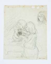 Josef Dannhauser /1805-1845) Zeichnung, schwarze Kreide auf Papier, Kinder, Nachlass-Stempel Josef Dannhauser /1805-1845) Zeichnung, schwarze Kreide auf Papier, Kinder, Nachlass-Stempel
