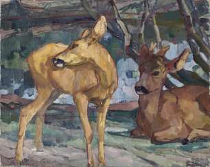 A buck and his DOE (Two deer on a lake) A buck and his DOE (Two deer on a lake)
