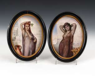 2 Porcelain Paintings: Oriental Interior. 2 Porcelain Paintings: Oriental Interior.