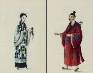 PAIR OF PAINTINGS WITH ANSWERS HAD BEEN A NUN AND MONK PAIR OF PAINTINGS WITH ANSWERS HAD BEEN A NUN AND MONK