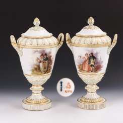 Pair of lidded vases with soft painting Pair of lidded vases with soft painting