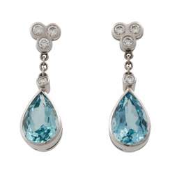 Earrings with 1 drop-shaped fac. Aquamarine approx. 13x9 mm Earrings with 1 drop-shaped fac. Aquamarine approx. 13x9 mm