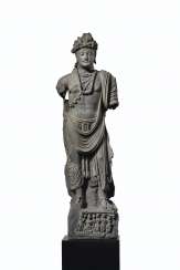 A LARGE AND IMPORTANT GRAY SCHIST FIGURE OF A BODHISATTVA A LARGE AND IMPORTANT GRAY SCHIST FIGURE OF A BODHISATTVA