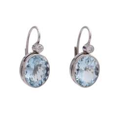 Earrings with 1 aquamarine, oval fac. together approx. for 7 ct and brilliant, Earrings with 1 aquamarine, oval fac. together approx. for 7 ct and brilliant,