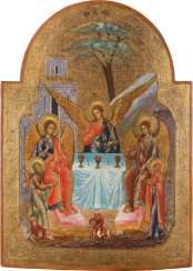 LARGE-FORMAT ICON WITH THE HOLY TRINITY (OLD TESTAMENT TYPE) LARGE-FORMAT ICON WITH THE HOLY TRINITY (OLD TESTAMENT TYPE)