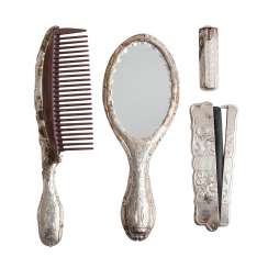 CZECHOSLOVAKIA 4 piece toilet set, 900 silver, 1940s. CZECHOSLOVAKIA 4 piece toilet set, 900 silver, 1940s.