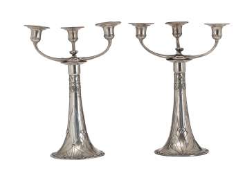 Pair of three-flame Art Nouveau chandeliers Pair of three-flame Art Nouveau chandeliers